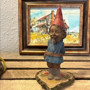 Charming Gnome Figurine with Red Hat and Blue Outfit Tom Clark Val Valentine